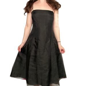 Vintage 90s Ann Taylor 100% Silk Sz 10 Midi A Line Dress Chiffon Square Neck